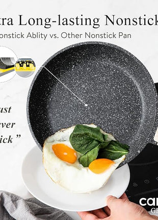 CAROTE Non Stick Frying Pan Skillet, Omelet Pan, Healthy Non Toxic Granite Chef Pan, Induction Compatible Egg Frying Pan with Heat-Resistant Handle, PFOA-Free,Black, 12"