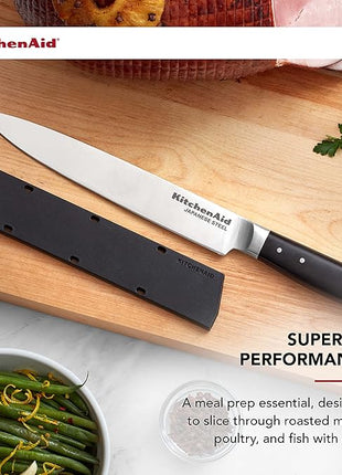 KitchenAid Gourmet Forged Triple Rivet Slicing Knife with Custom-Fit Blade Cover, 8-inch, Sharp Kitchen Knife, High-Carbon Japanese Stainless Steel Blade, Black