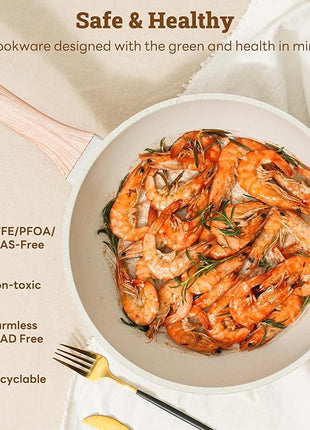 17 Pcs Pots and Pans Set Non stick，Cookware Sets White Granite Induction Cookware, Non-toxic Healthy Non Stick Kitchen Cooking Set with Frying Pans Set, Saucepans (PFAS, PFOA, PFOS Free) White