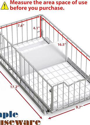 Simple Houseware Pull-Out Cabinet Sliding Basket Organizer, 17.2" D x 9.7" W x 5" H – Chrome Finished, Ideal for Kitchen and Bathroom Cabinet Storage, Under Sink or Pantry Organization