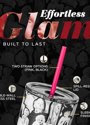 Dragon Glassware x Marilyn Monroe Vacuum Insulated Tumbler with Lid and Straw - 24 oz Tumbler Cup with 2 Straws - Stainless Steel Tumbler with Straw for Water, Iced Tea