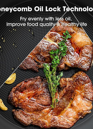 imarku Pot Set with Removeable Handle, 8inch & 12inch Honeycomb Nonstick Frying Pan Set, Dishwasher Safe, Oven Safe Fast Heating Pots and Pans Set, Induction Non Stick Frying Pans