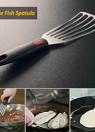 Stainless Steel Spatula Set with Heat Resistant Silicone Handle, VOVOLY Metal Spatulas For Kitchen Use, Thickened Smash Burger Spatula, Fish Flipper, Bench Scraper