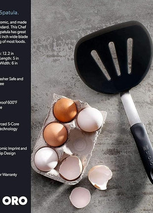 DI ORO Silicone Turner Spatula Set - Kitchen Spatulas for Nonstick Cookware - Flexible & Thin Flippers for Eggs & Pancakes - 600°F Heat-Resistant & BPA Free Cooking Utensils (2pc, Black)