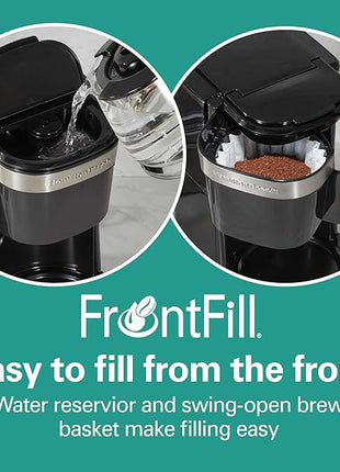 Hamilton Beach 5 Cup Drip Coffee Maker with Easy FrontFill Basket, Compact Design, Works with Smart Plugs, Glass Carafe, Auto Pause and Pour, Black & Stainless Steel (46112)