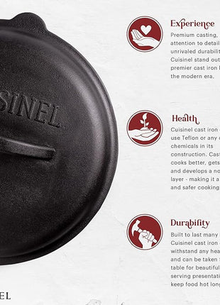 Cuisinel Cast Iron Lid - Fits 10"-Inch Lodge Skillet Frying Pans or Braiser + Silicone Handle Holder + Care Guide - 25.4-cm Pre-Seasoned Universal Replacement Cover - Indoor/Outdoor, Fire, BBQ Safe
