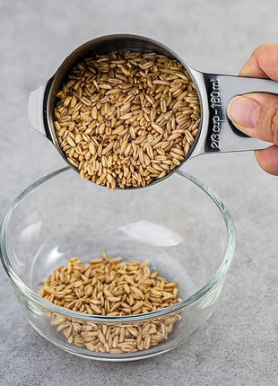 Set of 7 Heavy Duty Measuring Cups, 18/8 Stainless Steel with Ring Connector, Dark Grey