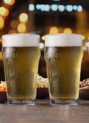 Bormioli Rocco Nonix Set Of 4 20 Oz Pint Glasses | British Pub Style Beer Glasses | Easy Stacking in The Cupboard | Premium Craft Beer Glasses Made In Spain