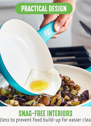 GreenLife Non Stick Fry Pan Set (7" & 10"), Non-Toxic PFAS-Free Ceramic Skillets, Dishwasher & Oven Safe, Egg Omelet Frying Pans, Stay- Cool Handles, Kitchen Home Cooking Essentials, Caribbean Blue