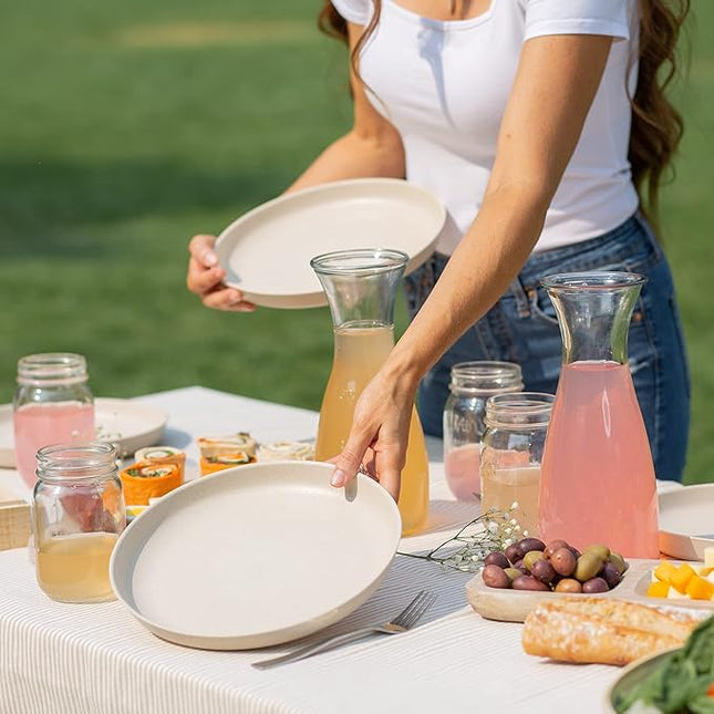 Grow Forward Premium Wheat Straw Plates and Bowls Sets - 8-Piece Wheat Straw Dinnerware Sets - Unbreakable & Reusable Microwave Safe Plastic Dinner Plates for Outdoors, RV, Camping Dishes - Sahara