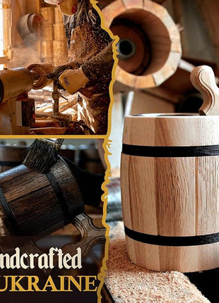 MFC Beer Mug 20 OZ - Tankard Mug - Beer stein - Wooden beer mug - Stainless Steel Cup - Handmade Gifts for Men - Fathers Day, Christmas or Birthday Gift Idea - Men Mug - Barrel Brown