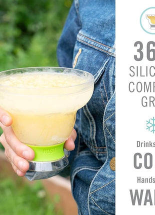 Host FREEZE Stemless Margarita Glasses, Insulated Plastic Cocktail Glasses for Frozen Drinks, Double Wall Chiller Cups for Beach, Outdoor Party, Home Bar, Margarita Gifts, 12 oz, Set of 2, Green