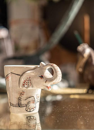 IYARA CRAFT 3D Elephant Coffee Mug 11oz - Handle is Sculpted Trunk, Cute Wildlife Design, Quality Ceramic, Microwave & Dishwasher Safe, Ideal for Tea & Hot Chocolate, 4.5" x 5"… (White trunk)