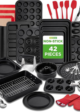 NutriChef 42-Piece Ultimate Nonstick Bakeware Set - Carbon Steel Baking Pans, Everyday Baking Tools, Oven Mitts, & More - Ideal for Baking Delicious Savory & Sweet Treats - Complete Set for Bakers