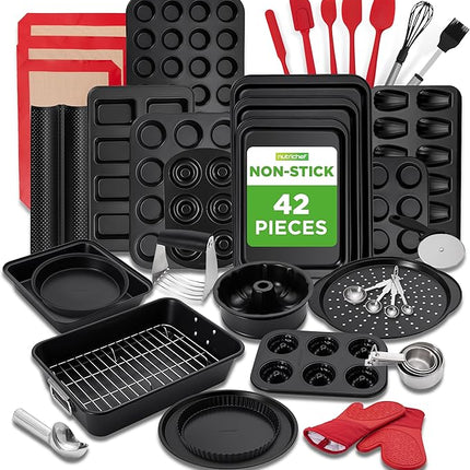 NutriChef 42-Piece Ultimate Nonstick Bakeware Set - Carbon Steel Baking Pans, Everyday Baking Tools, Oven Mitts, & More - Ideal for Baking Delicious Savory & Sweet Treats - Complete Set for Bakers