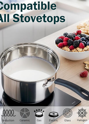 Cook N Home Stainless Steel Cookware Sets 10-Piece, Pots and Pans Kitchen Cooking Set with Stay-Cool Handles, Dishwasher Safe, Silver