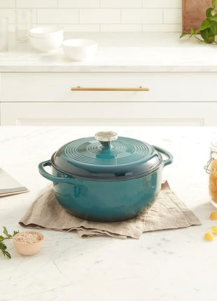 Lodge 4.5 Quart Enameled Cast Iron Dutch Oven with Lid – Dual Handles – Oven Safe up to 500° F or on Stovetop - Use to Marinate, Cook, Bake, Refrigerate and Serve – Lagoon