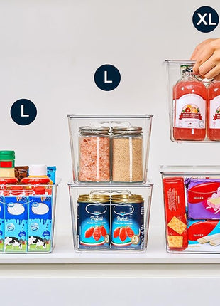 theaoo Clear Storage Bins with Lids Stackable - Large Plastic Containers for Pantry Organization and Storage - Perfect for kitchen,Fridge,Laundry Room,Bathroom,Garage,Closet,Cabinet Organizer - 4 Pack