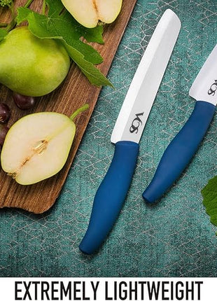 Vos Ceramic Knife with Peeler, Knives Set For Kitchen, Ultra Sharp Kitchen Knife Set with Covers, 4" 5" 6" 7" 8" Paring, Chef Knife, Santoku & 2 more, Lightweight, Dishwasher safe (Blue)