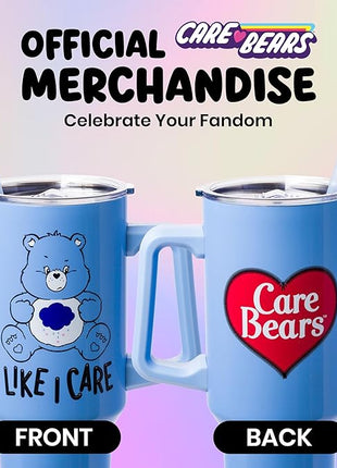 Silver Buffalo Care Bears Grumpy Bear Like I Care Stainless Steel Tumbler with Handle and Straw, Fits in Standard Cup Holder, 40 Ounces (Pack of 12)