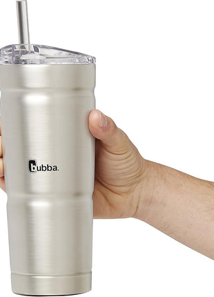 Bubba Brands Envy S Vacuum-Insulated Stainless Steel Tumbler, 24oz with Lid and Straw, BPA-Free, Ideal for Iced Coffee or Water, Travel-Friendly, Steel/Clear (Pack of 2)