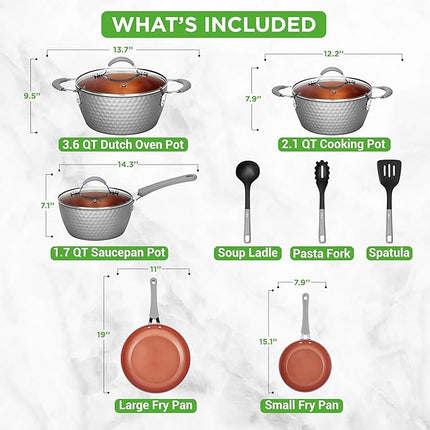 NutriChef 11 Pc Nonstick Cookware - PTFE/PFOA/PFOS Free Kitchenware Pots & Pans Set with Saucepan, Frying Pans, Cooking Pots, Lids, Utensils, Gray