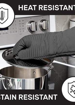 All-Clad Silicone Oven Mitts: Heat Resistant up to 500 Degrees - 100% Cotton & Silicone, 14"x7" Oven Mitt for Kitchen and Barbeque, 2-Pack, Pewter