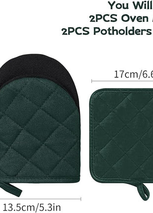 Oven Mitts and Pot Holders Set, Pack of 4, Heat Resistant Silicone Kitchen Mini Oven Mittens for 500 Degrees, Mini Oven Gloves and Hot Pads for Baking Grilling Barbecue Microwave Machine Washable