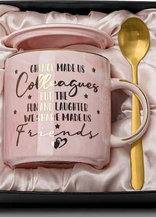Coworker Leaving Gifts for Women, Farewell Gift, Going Away Appreciation Gifts for Coworker, Friends, Work Bestie, Chance Made Us Colleagues - 14oz Pink Marble Coffee Cup Mug