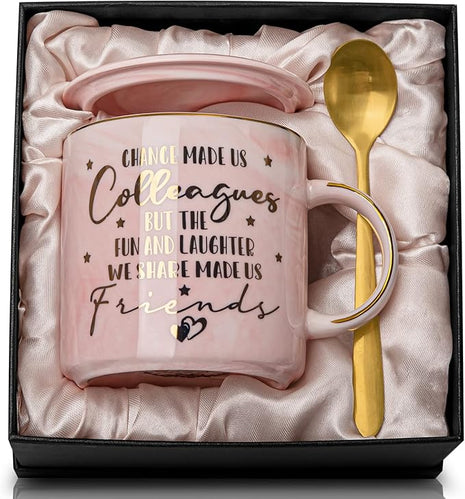 Coworker Leaving Gifts for Women, Farewell Gift, Going Away Appreciation Gifts for Coworker, Friends, Work Bestie, Chance Made Us Colleagues - 14oz Pink Marble Coffee Cup Mug