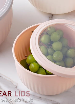 COOK WITH COLOR Prep Bowls with Lids- Wide and Deep Nesting Plastic Small Mixing Bowl Set with Lids, 12 Piece Set - Deep Bowls, Grey/Pink