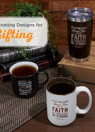 Christian Art Gifts Stainless Steel Double Wall Vacuum Insulated Tumbler 18 oz Brown Travel Mug with Retractable Lid for Women & Men Inspirational Bible Verse - Stand Firm -1 Corinthians 16:13