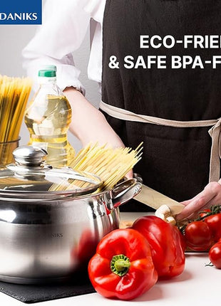 Daniks Classic 6-Piece Stainless Steel Induction Cookware Set – Dishwasher Safe Pots with Lids, Measuring Scale, Silver