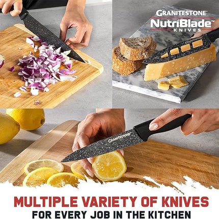 Granitestone Nutriblade Knife Set, High Grade Professional Chef Kitchen Knives Set, Toughened Stainless Steel with Nonstick Mineral Coating, Rubberized Ergonomic Grip, Dishwasher Safe