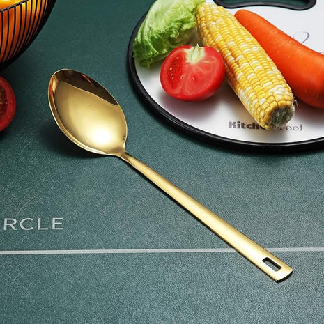 Berglander Gold Cooking Spoon, Stainless Steel Solid Serving Spoon Titanium Gold Plating, Basting Kitchen Spoon For Cooking, Dishwasher Safe, Easy to Clean