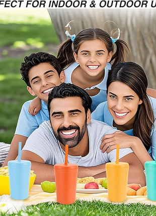 10 oz Wheat Straw Cups with Lids and Silicone Straws, Unbreakable Drinking Glasses, Plastic Cups for Kitchen, Small Tumbler Cups with Cleaning Brush, BPA Free, Dishwasher & Microwave Safe, 6 Pack