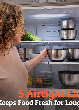 Priority Chef Premium Mixing Bowls With Airtight Lids Set, Thicker Stainless Steel Mixing Bowl Set, Large Prep Metal Bowls with Lids, Nesting Bowls for Kitchen, 1.5/2/3/4/5 Qrt, Grey