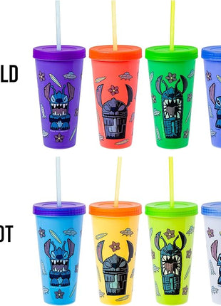 Silver Buffalo Lilo and Stitch Tiki Stitch Set 24oz. 4 pack Color Change Plastic Tumbler