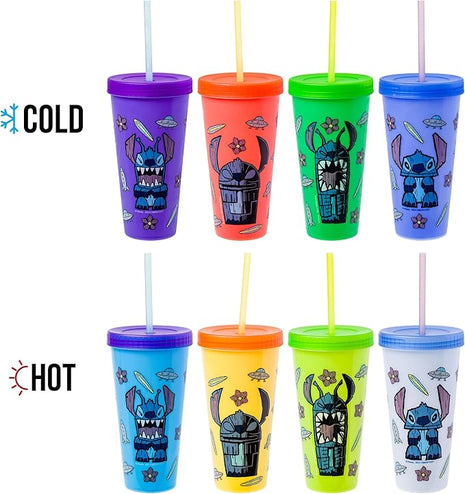 Silver Buffalo Lilo and Stitch Tiki Stitch Set 24oz. 4 pack Color Change Plastic Tumbler
