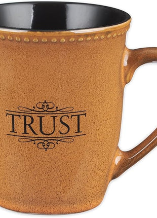 Christian Art Gifts Saddle Tan Stoneware Coffee Mug – 13 oz. Microwave and Dishwasher-safe Lead-free Inspirational Scripture Coffee and Tea Mug for Men & Women with Bible Verse: Trust – Psalms 91:2