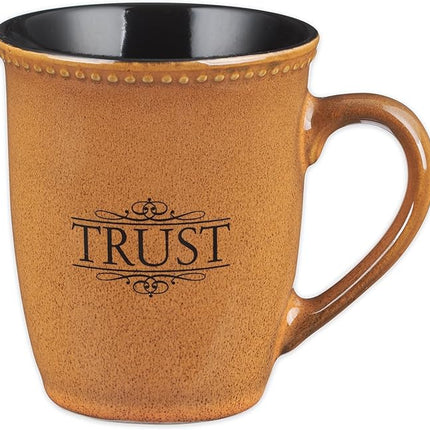 Christian Art Gifts Saddle Tan Stoneware Coffee Mug – 13 oz. Microwave and Dishwasher-safe Lead-free Inspirational Scripture Coffee and Tea Mug for Men & Women with Bible Verse: Trust – Psalms 91:2