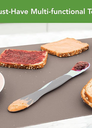 Tovolo Mini Scoop and Spread Tool for Kitchen Meal Prep Small Sandwich Spreader Spatula for Peanut Butter Jelly, Silicone BPA Free Dishwasher Safe Scooper Spreader, Blue Haze and Oyster Gray