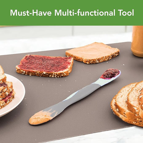 Tovolo Mini Scoop and Spread Tool for Kitchen Meal Prep Small Sandwich Spreader Spatula for Peanut Butter Jelly, Silicone BPA Free Dishwasher Safe Scooper Spreader, Blue Haze and Oyster Gray