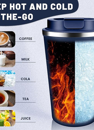 Insulated Coffee Tumblers with Flip Lid 12oz / 17oz, Stainless Steel Travel Coffee Mug Leak Proof, Vacuum Insulated Coffee Mug Reusable Cup, Keeps Cold and Hot for Coffee Tea