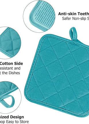 Oven Mitts and Pot Holders Set, Pack of 4, Heat Resistant Silicone Kitchen Mini Oven Mittens for 500 Degrees, Mini Oven Gloves and Hot Pads for Baking Grilling Barbecue Microwave Machine Washable