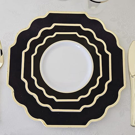 " OCCASIONS " 120 Plates Pack,(60 Guests) Heavyweight Premium Wedding Party Disposable Plastic Plates Set -60 x 10.5'' Dinner + 60 x 8'' Salad/Dessert (Imperial in Black & Gold)
