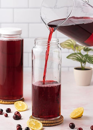 All About Juicing Glass Bottles Set - 32 oz Jars, 4 Pack Wide Mouth with Lids for Juice, Smoothies, Water, Milks, Beverage Storage - Large Jug, Clear, Durable, Reusable, Dishwasher Safe, Leak Proof