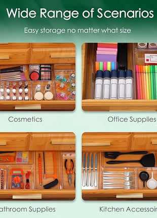 Criusia Drawer Organizer Set, Acrylic Non Slip Non Cracking Kitchen Drawer Storage Tray Large Size Divider, Multifunctional Storage for Cosmetics, Bathroom, Tools, Kitchen and Office (8 PACK)