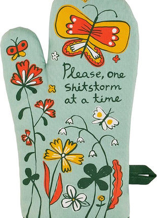 Blue Q Please, One Storm at a Time Funny Oven Mitts - Cute Oven Mitts, Home Kitchen Gifts, Cooking Accessories, Super-Insulated Quilting, Comfy Natural-Fitting Shape, 100% Cotton, Size 12.5"L x 7.5"W