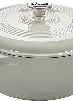 Lodge 3 Quart Enameled Cast Iron Dutch Oven with Lid – Dual Handles – Oven Safe up to 500° F or on Stovetop - Use to Marinate, Cook, Bake, Refrigerate and Serve – Oyster White